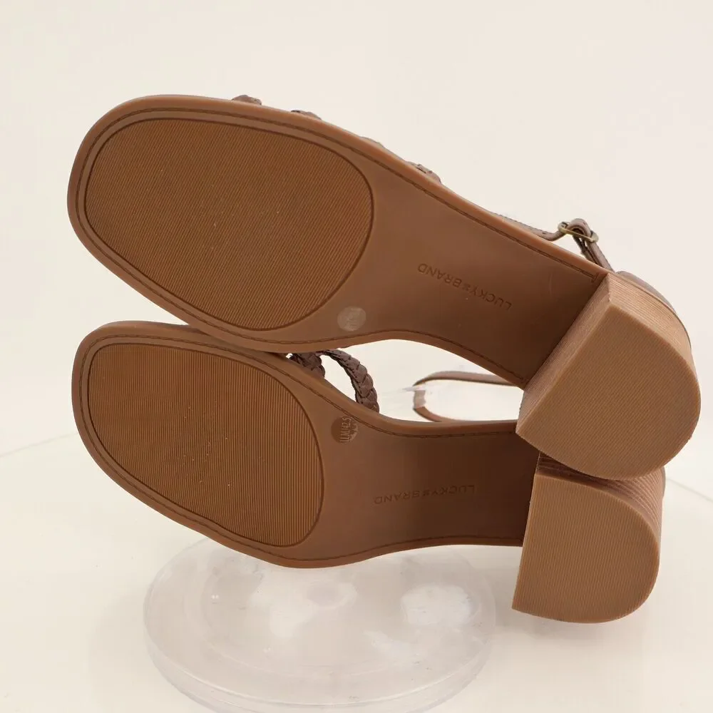 Lucky Brand Tasmina Women's Leather Ankle Strap Block Heel Brown Size 11M
